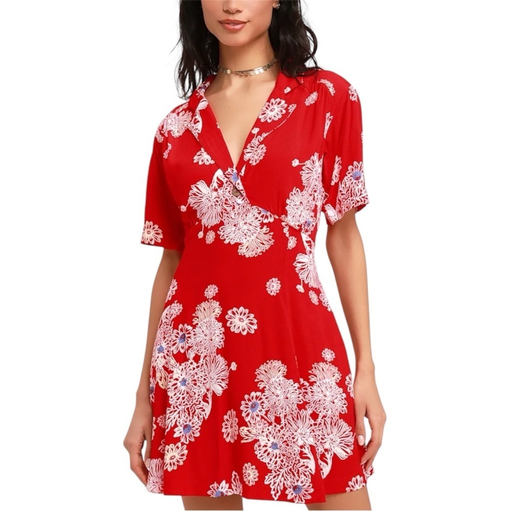 free people blue hawaii dress Red Floral Print Short Sleeve Mini 16arlington Drina Black Sequin Web Collection: Step Into Spring Material:95% Organic Cotton 5% Spandex Casual dresses Dainty bows